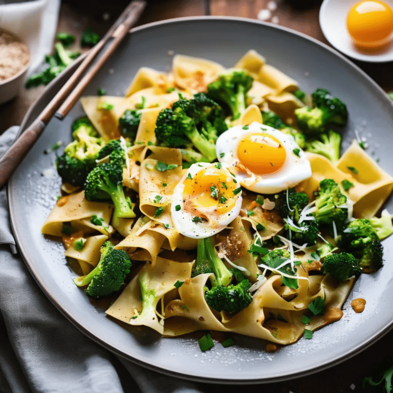 Chili Garlic Pappardelle With Smashed Broccoli & Soft Eggs